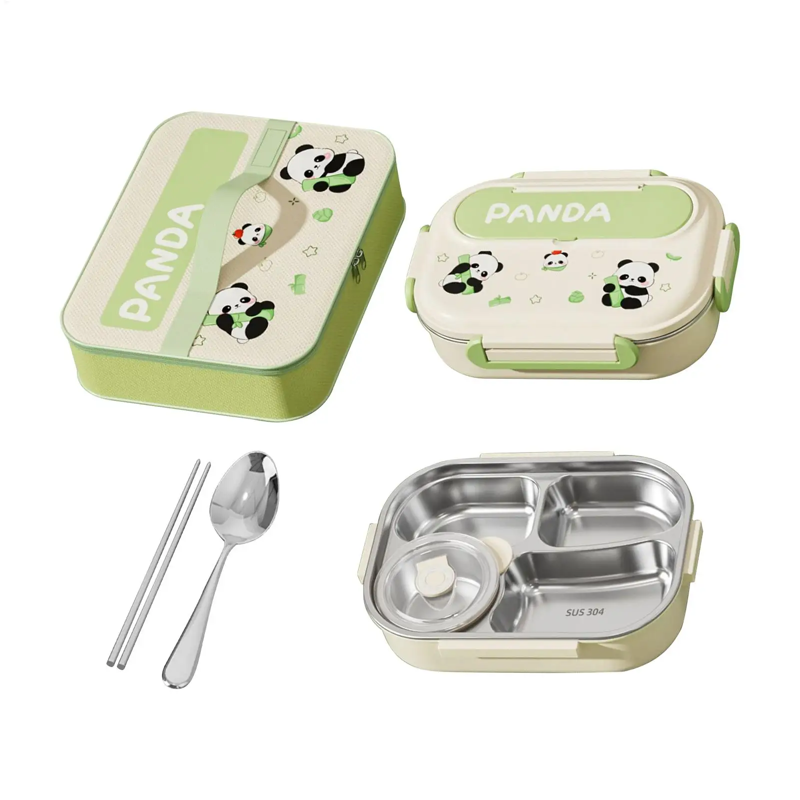 Lunch Box Set Stainless Steel Divided Lunch Box With Cutlery&Bowl Heatable Leak-proof Food Container Set For School Picnic