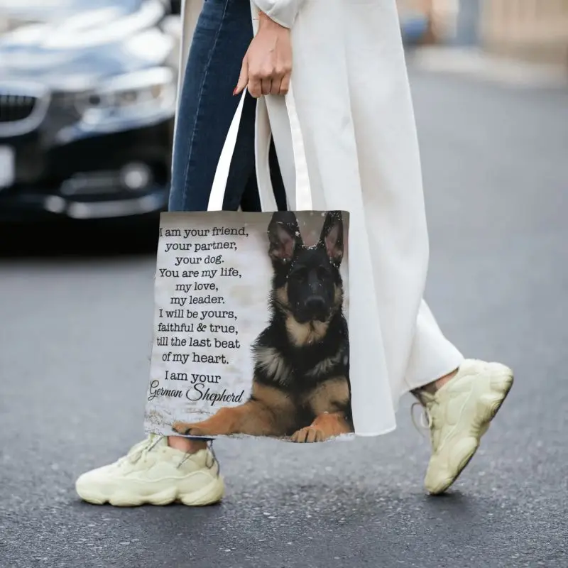 Bolso de compras lindo soy tu pastor alemán bolso de compras de reciclaje amante de los perros bolso de hombro de compras de lona Shopper