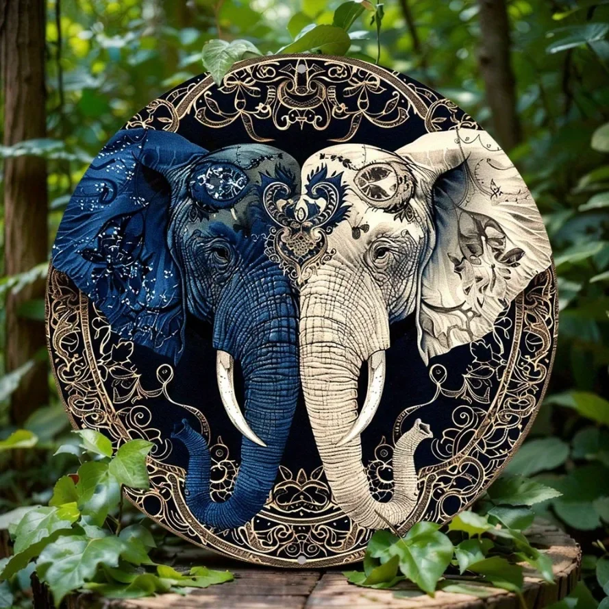 لوحة من القصدير، علامة إكليل تحت عنوان الفيل، علامة ديكور معدنية مستديرة من الألومنيوم للمنزل، ديكور جدار غرفة المعيشة، هدايا منزلية جديدة