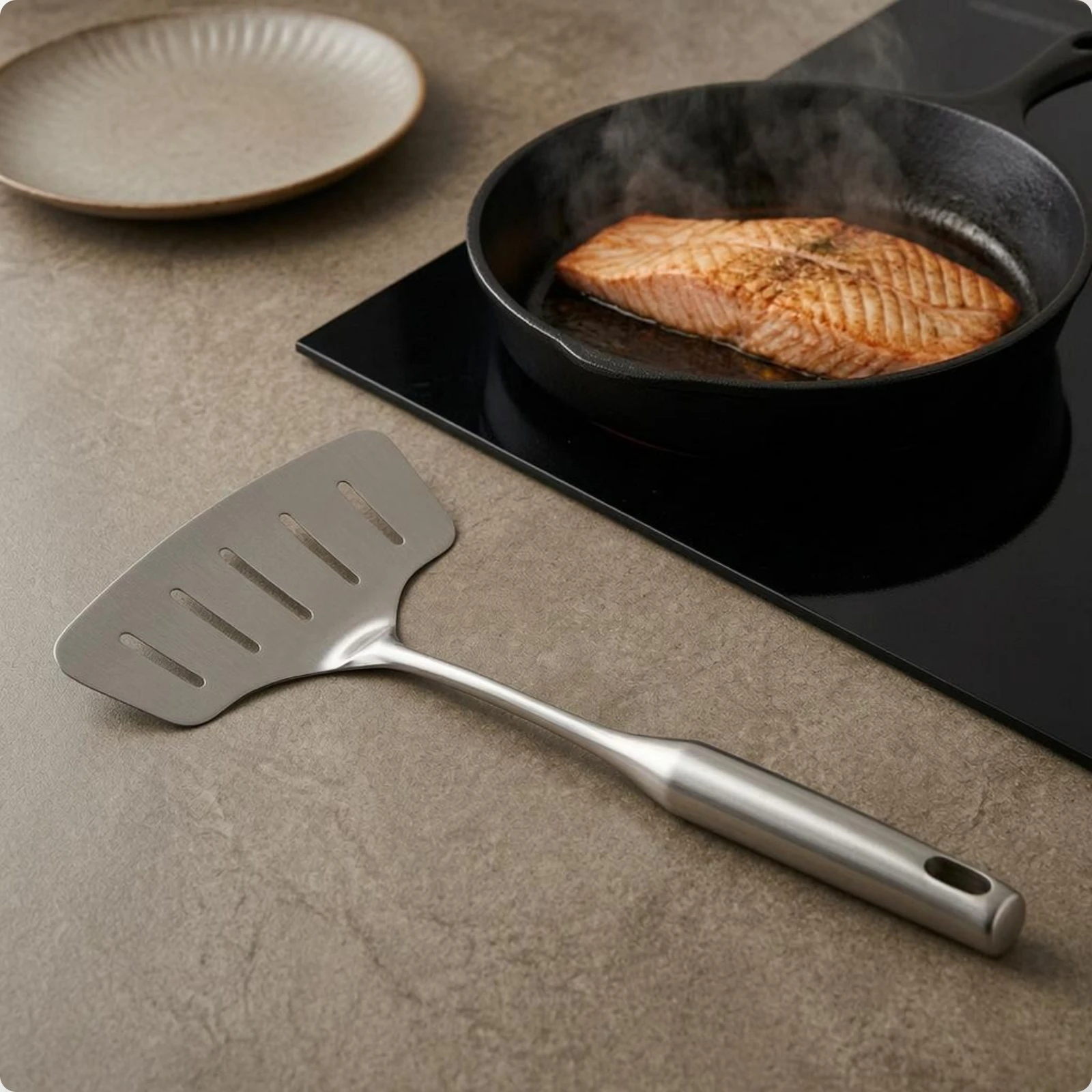 Slotted Seafood Spatula Brushed Silver Stainless Steel Seafood Spatula Slotted Turner Unitary Piece Type Kitchen Tool Dishwasher