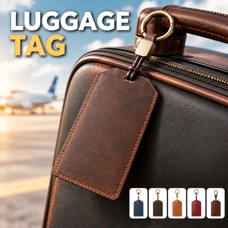 Horsehide Baggage Charm Round Snap Fastener Ornament Vintage Genuine Hide Trunk Voyage Marker Suspended Suitcase Identification