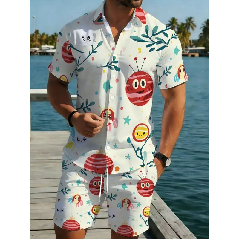 Conjunto de Camiseta y Pantalones Cortos de Verano para Hombre, Ligero, de Poliéster, con Estampado de Mariquita, Ropa de Playa Transpirable, Informal, para Exteriores
