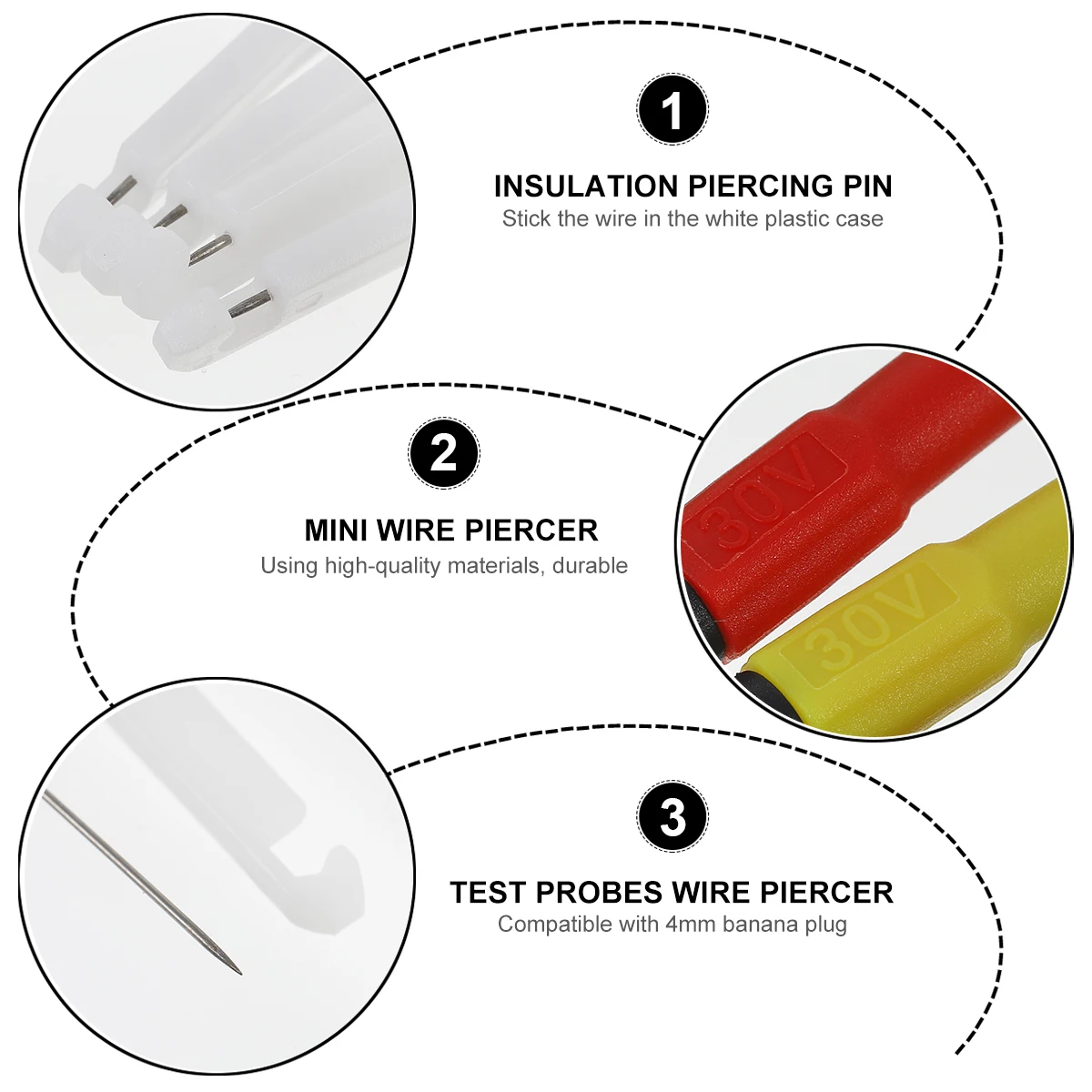 4 pezzi mini filo perforatore pin isolante 19mm rosso nero verde giallo sonde di prova strumenti di riparazione auto custodia in plastica multimetro