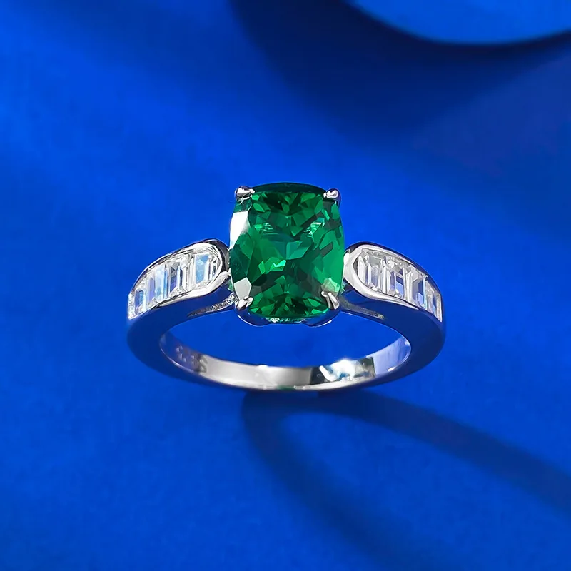 2024 Nieuwe S925 Zilver 7*9 Fat Square Nano Groene Ring Dameslicht Luxe Veelzijdige Ring