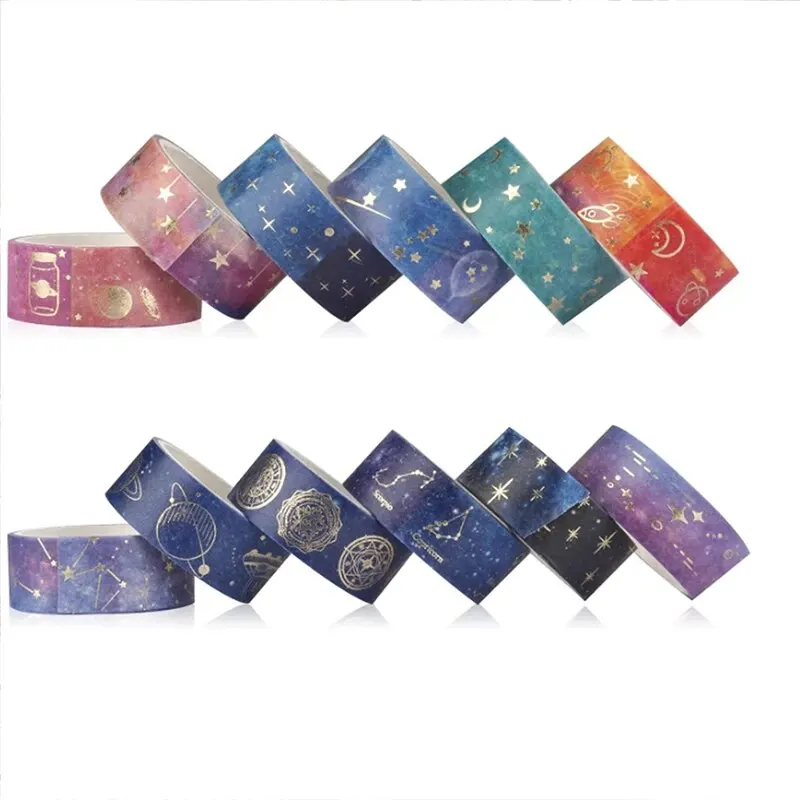 Set di nastri Washi con cielo stellato in lamina d'oro da 12 pezzi-adesivi adesivi Premium per Scrapbooking, artigianato e decorazioni per feste natalizie