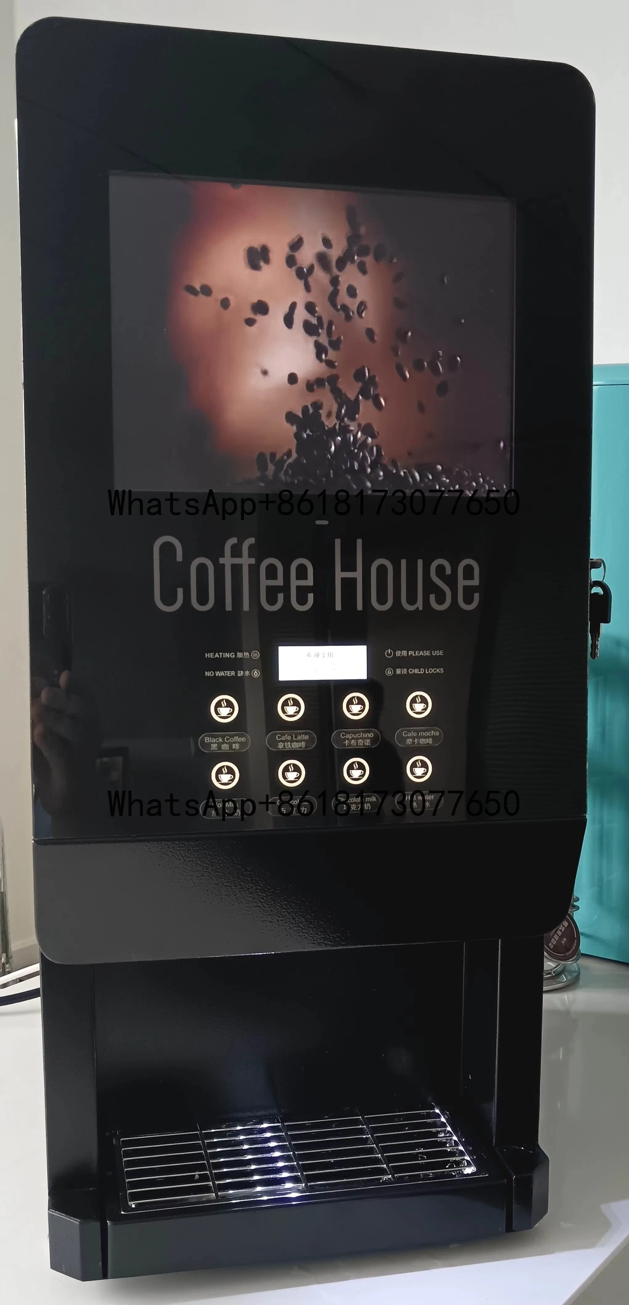 

308F-L Fully Automatic Desktop Mixing Type Instant Coffee Vending Machine with 10 Inches Multi-media Player