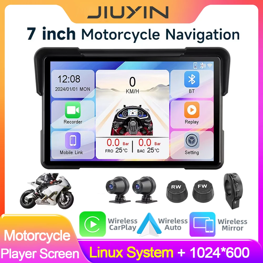 

2K 7-дюймовый мотоциклетный портативный навигационный GPS беспроводной Carplay Android Auto IP67 водонепроницаемый мотоцикл 2K HD сенсорный экран дисплей