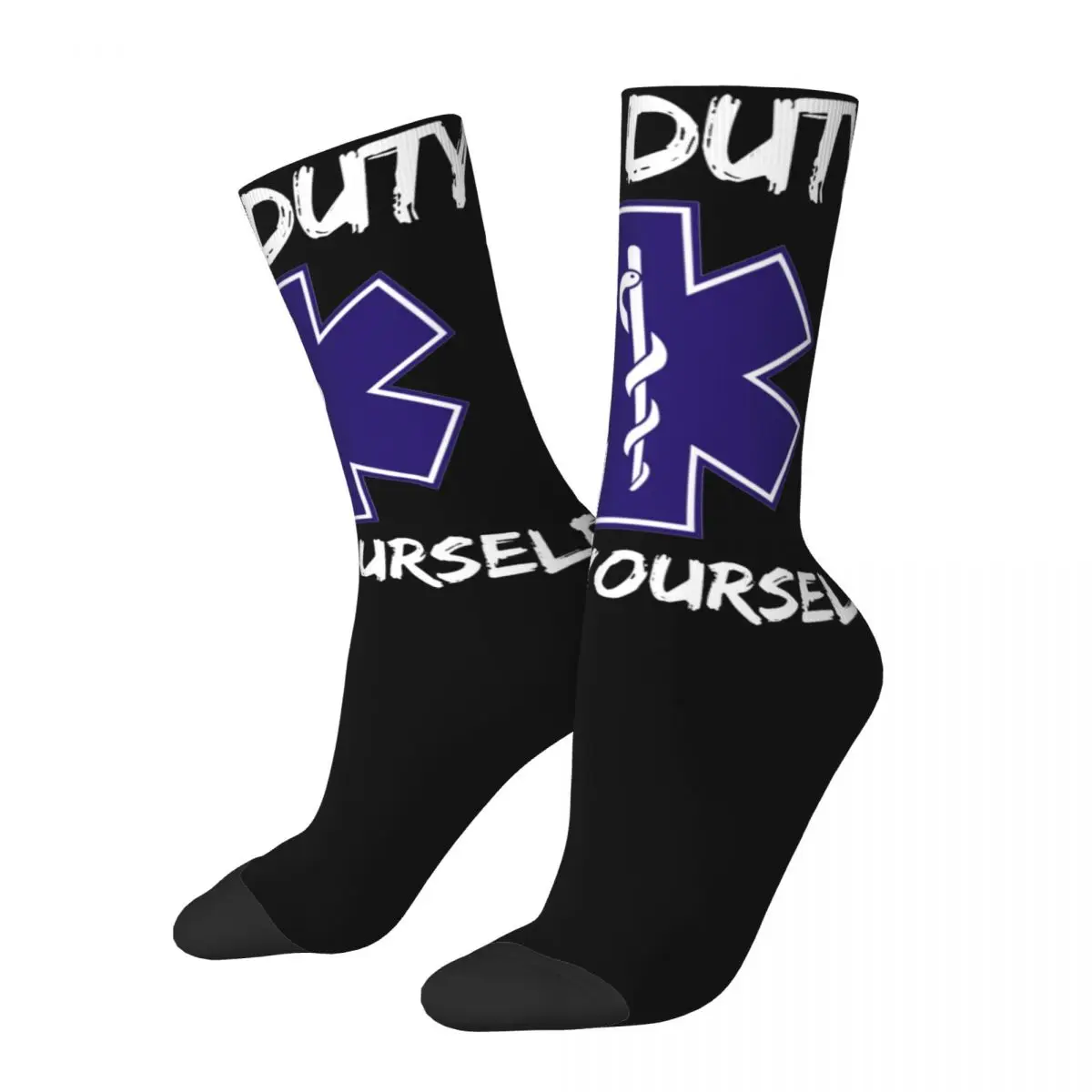 Funny Men\'s Women\'s Off Duty Save Yourself Dress Socks Paramedic EMT Merch Football Socks Comfortable Wonderful Gifts