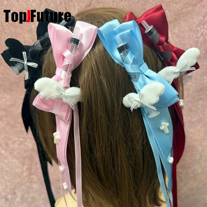 

Women Punk sweet Wing Bow Hair Clip Y2K girl Harajuku Gothic Subculture syringe Bow Lolita Hair clips pins Hairpin Barrettes