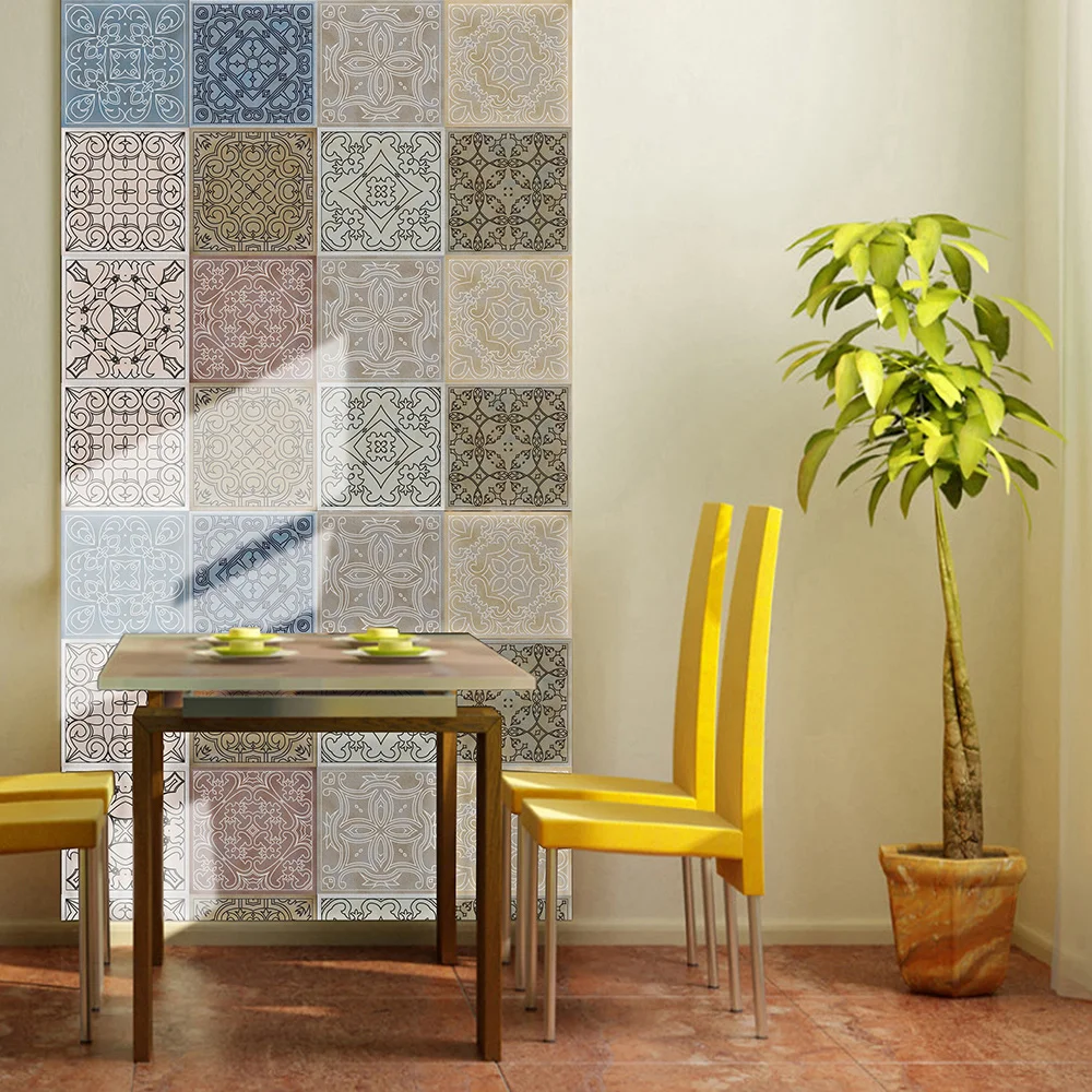 10 pcs/pack, Classical ceramic pattern hard PVC Self-Adhesive Tile Stickers -Waterproof, Oil-Proof, Easy to Clean for Home Decor