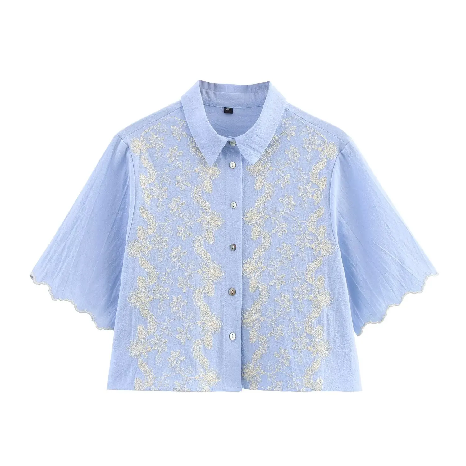 

New summer literary loose breathable shirt temperament top embroidered design versatile shirt