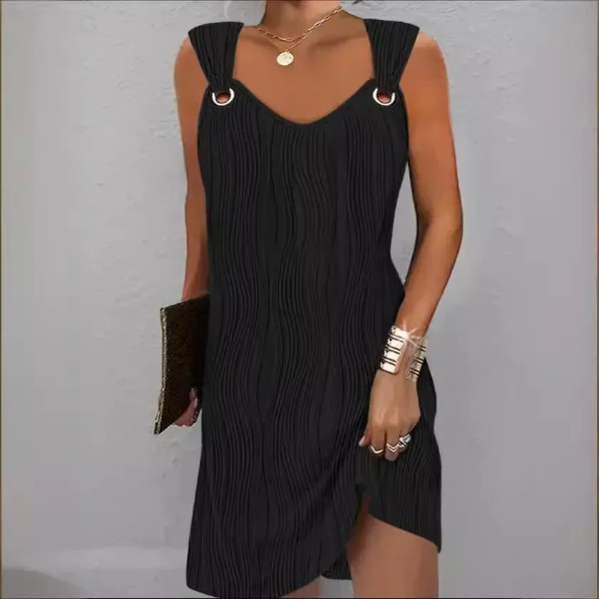 Casual Elegant Women's Dress New Fashionable and Sexy Casual Water Ripple Jacquard Summer 2024 Sleeveless Vest Dress Solid Color