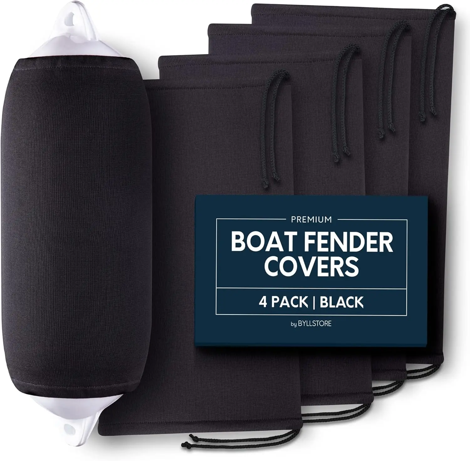 Boat Fender Covers in Black or Navy Blue, Multiple Sizes and Pack Options for Hull Protection