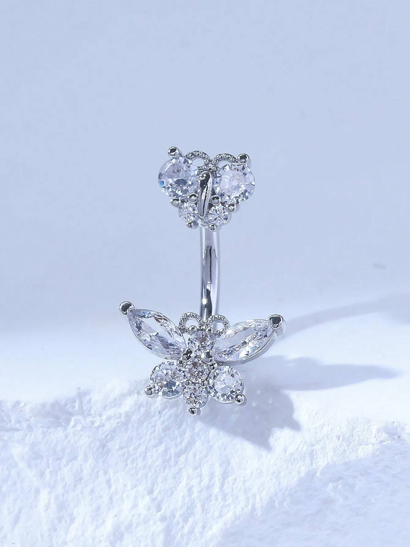 

Silver Butterfly & Heart Crystal Navel Ring for Women, Belly Button Jewelry for Parties