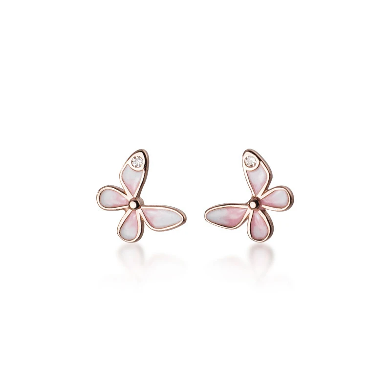 Modian High Quality 925 Sterling Silver Enamel Sweet Cute Dancing Butterfly Stud Earrings for Women Tiny Ear Pin Fine Jewelry