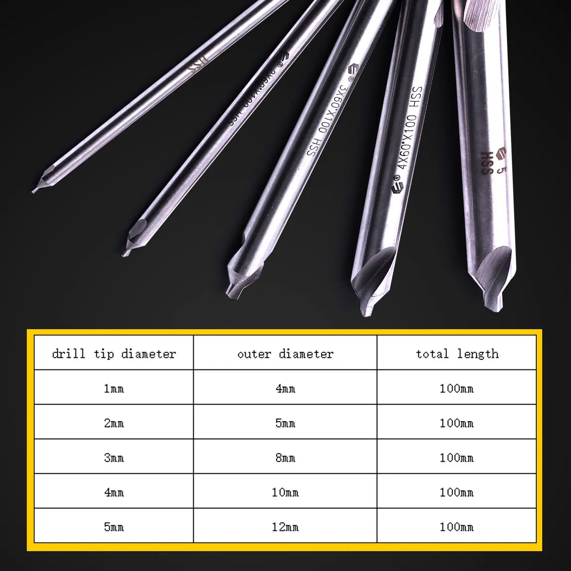 1PC 100mm Length Center Drills HSS  A-Type Double Ended 60 degree 2mm Countersinks Metal Drill Bit