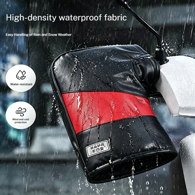 Waterproof Winter Motorcycle Handlebar Muffs 1Pair Thick Fleece Windproof Hand Warmer Gloves Warmer Mitts for Scooter Motorbike