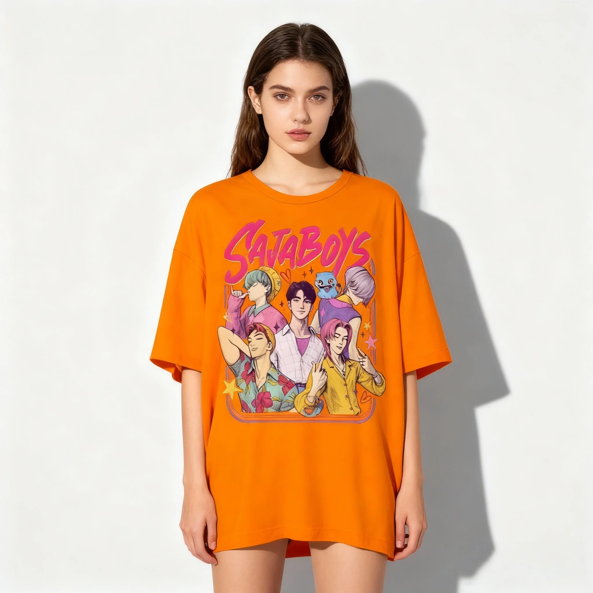 

25/26 летняя аниме-фильм KPOP Газа мужская команда одинаковая футболка корейская европейская и американская уличная негабаритная футболка для взрослых женщин и детей