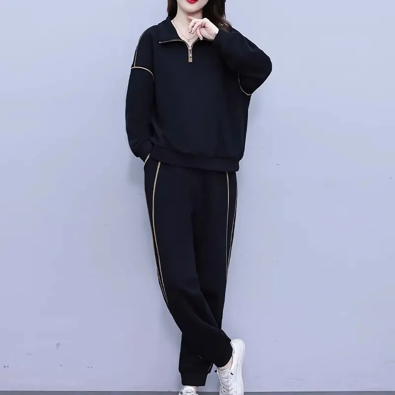 

2025 Women Large Size 5XL Trousers Korean Ladies Sports Pants 2PCS Spring Autumn Female New Sweatshirt Trousers Two-piece Suit