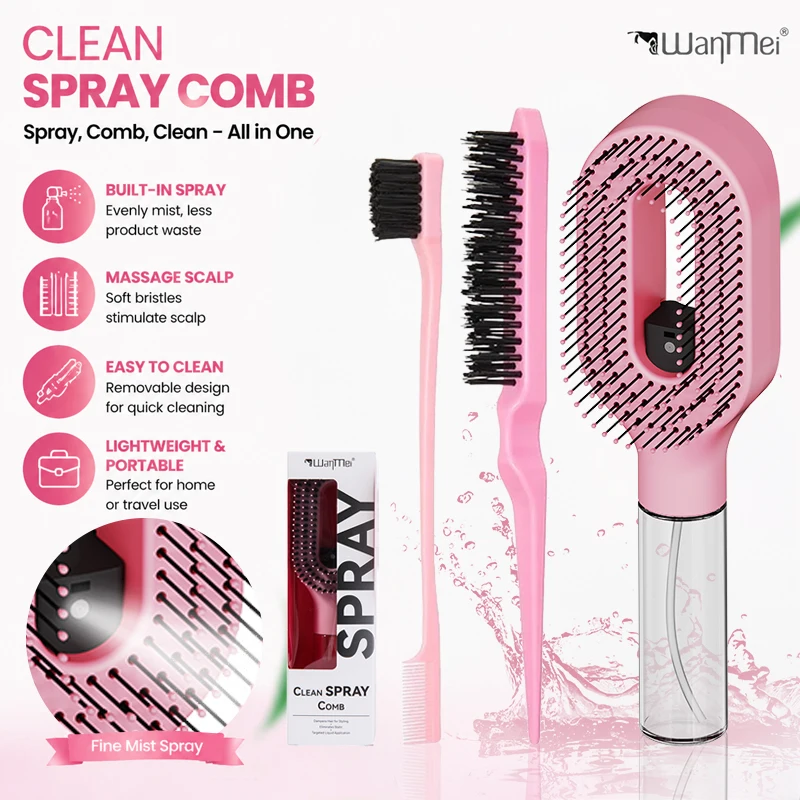 Cepillo Desenredante en Aerosol WANMEI, Peine Antiestático Extraíble para Masaje del Cuero Cabelludo, para Peinar Cabello Húmedo, Seco y Rizado