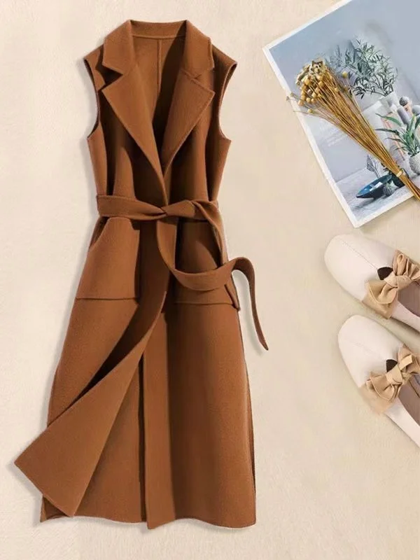 

Женский шерстяной жилет, осенний новый свободный универсальный жилет, открытый кардиган средней длины, корейский теплый Thiened