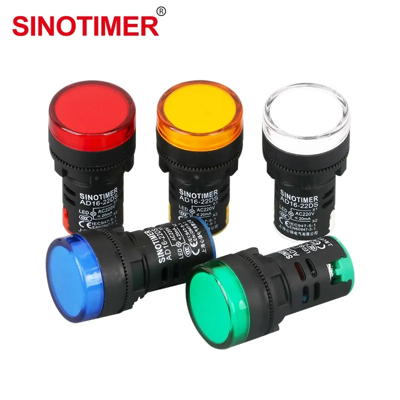 

SINOTIMER 1 шт. 22 мм Пластиковая сигнальная лампа для панельного монтажа, светодиодный индикатор питания 12В 24В AD16-22DS синий зеленый красный