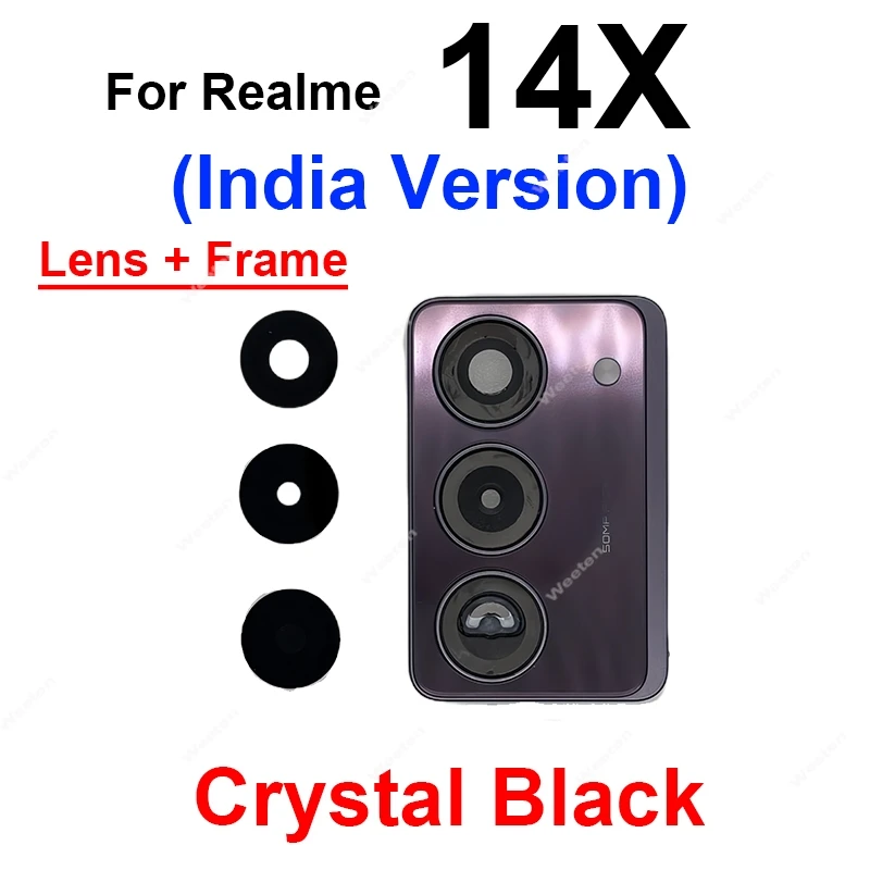 ل Realme 12 Plus Lite 13 14 Pro 14X 4G 5G الكاميرا الخلفية غطاء للعدسات الزجاجية الخلفية عدسة الكاميرا الرئيسية مع حامل الإطار إصلاح أجزاء