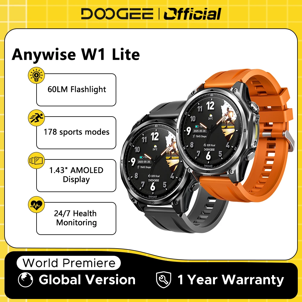DOOGEE ANYWISE W1 Lite Smart Watch 5ATM Waterproof 1.43'' Screen 178 Sports Modes 24 Hours Health Monitoring Reminder Function