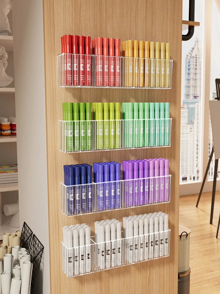 

Настенный держатель для маркеров большой емкости для детей, прозрачный настольный органайзер для хранения карандашей в стиле арт-студии, канцелярские принадлежности