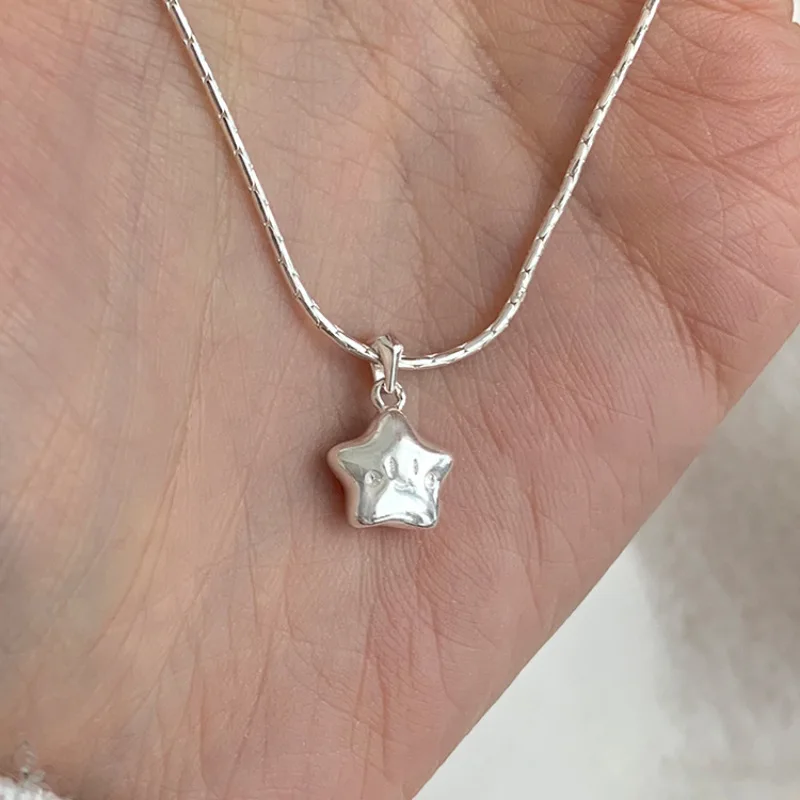 

925 Sterling Silver Necklace Cute Five Pointed Star Smile Dimple Pendant for Women Girl Jewelry Gift Dropshipping Wholesale