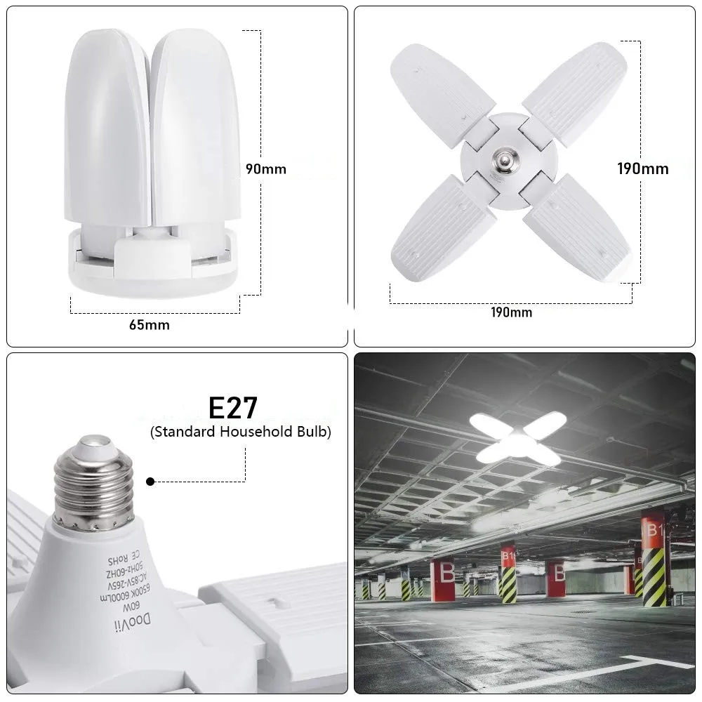 Bombillas de ventilador de luz LED para garaje, lámpara de sincronización de hoja de 110V, 220V, 360 °, plegable, Industrial, iluminación de techo