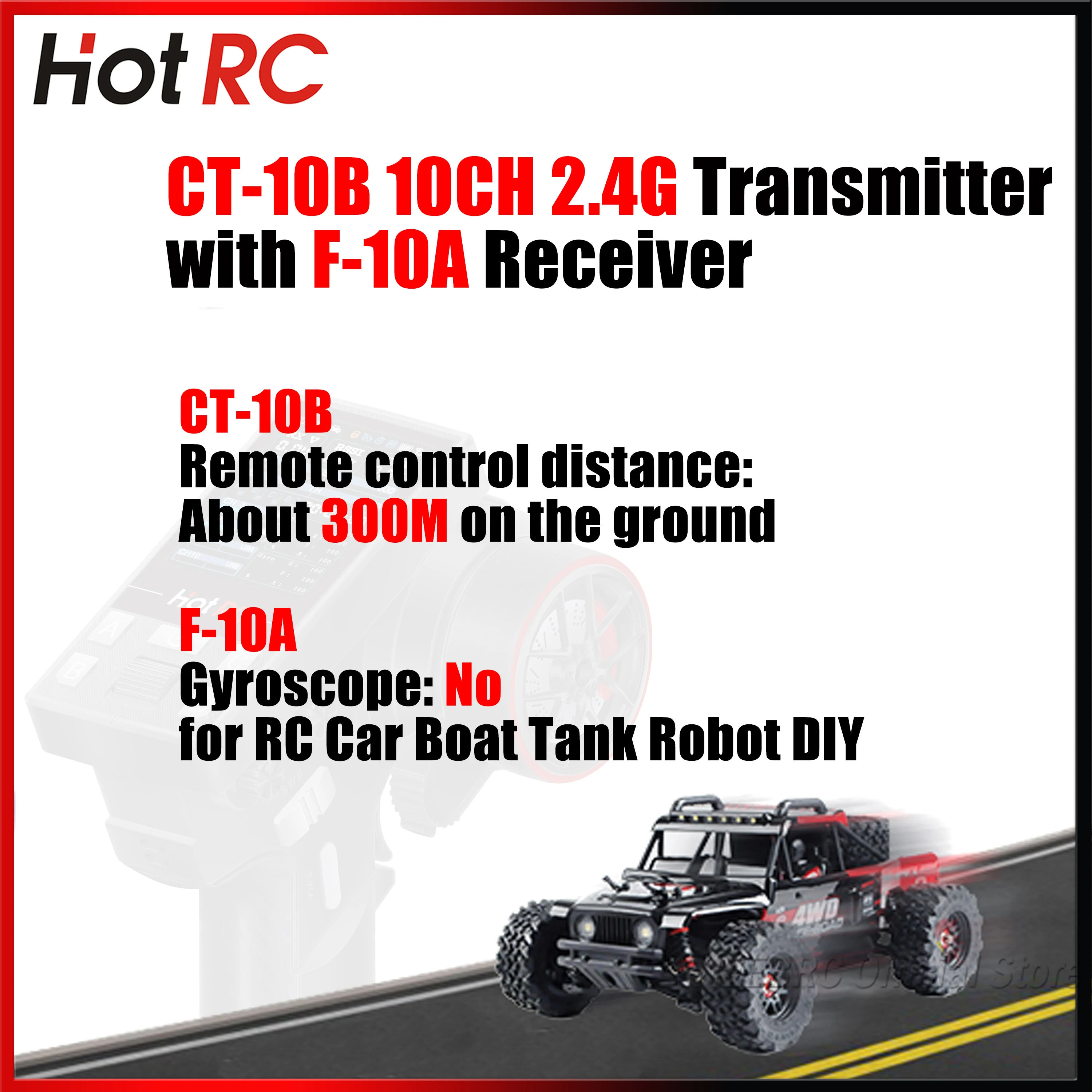 

HOTRC CT-10B 10CH 2.4G Transmitter Remote Control Radio System F-10A Receiver Voltage Return PWM for RC Car Boat Tank Robot DIY