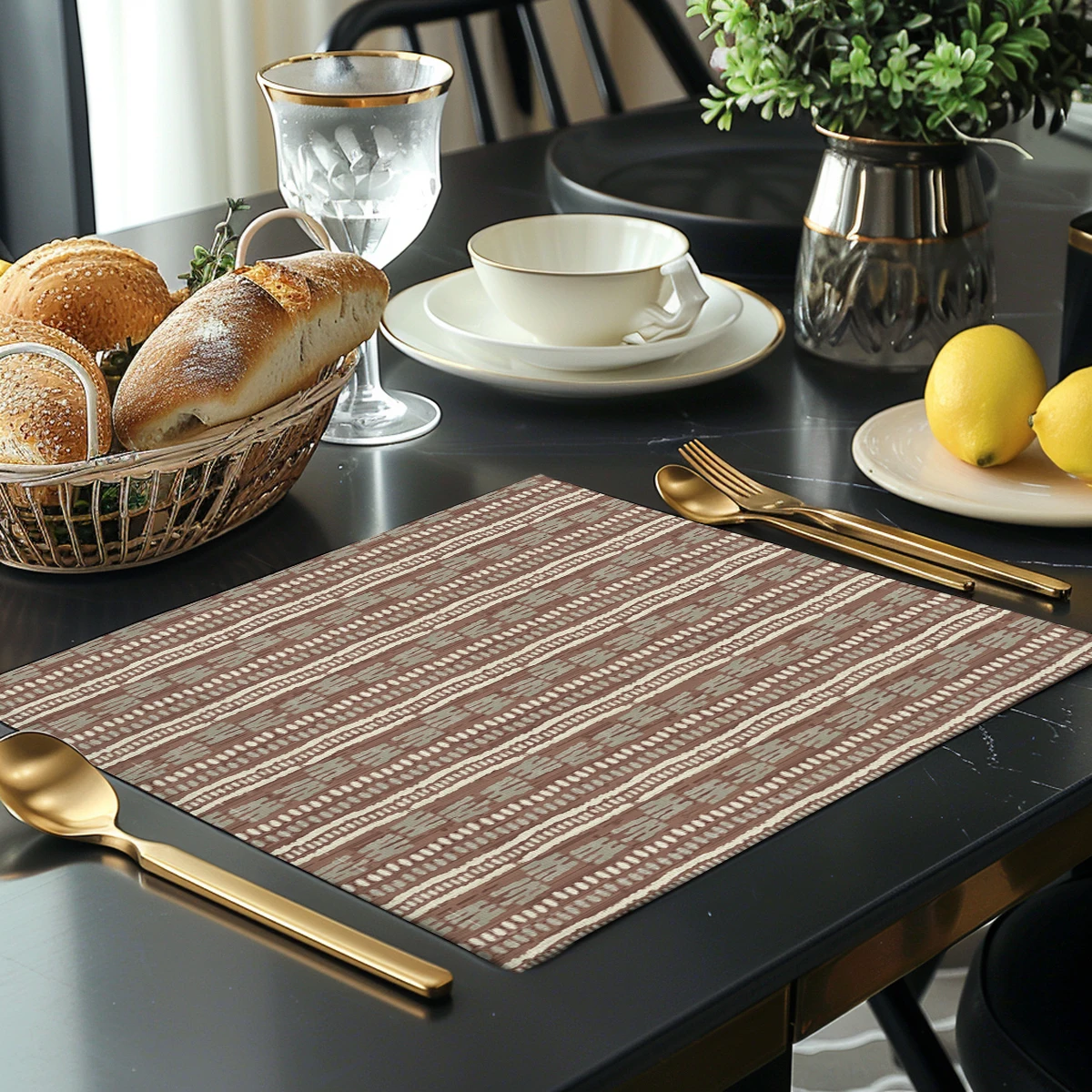 

Ethnic Geometric Pattern Polyester Placemats & Coasters - Stylish Table Linens for Home Dining, Restaurant and Daily Use