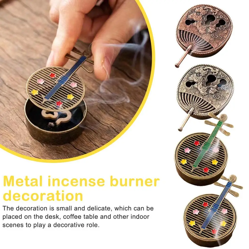 Retro Opper Incense Burner Lute Burner Brass Incense Home Cover With Sandalwood Buddhism Holder Cense Decor Q4M5