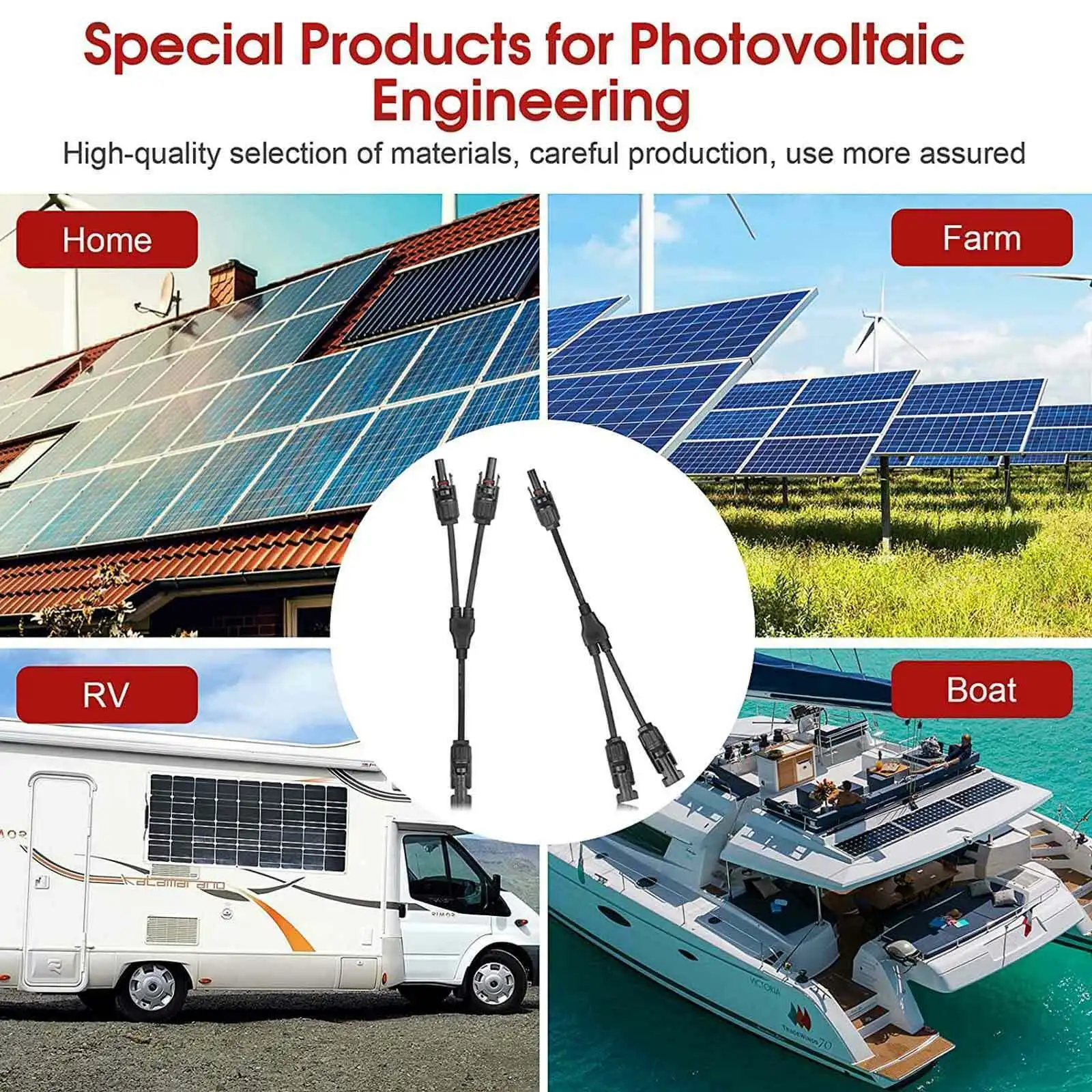 Solar Connector Photovoltaic Panel Adaptor Y Branch Plug 1 To 2 Parallel Connection of Battery Plate Assembly RV PV Group Line