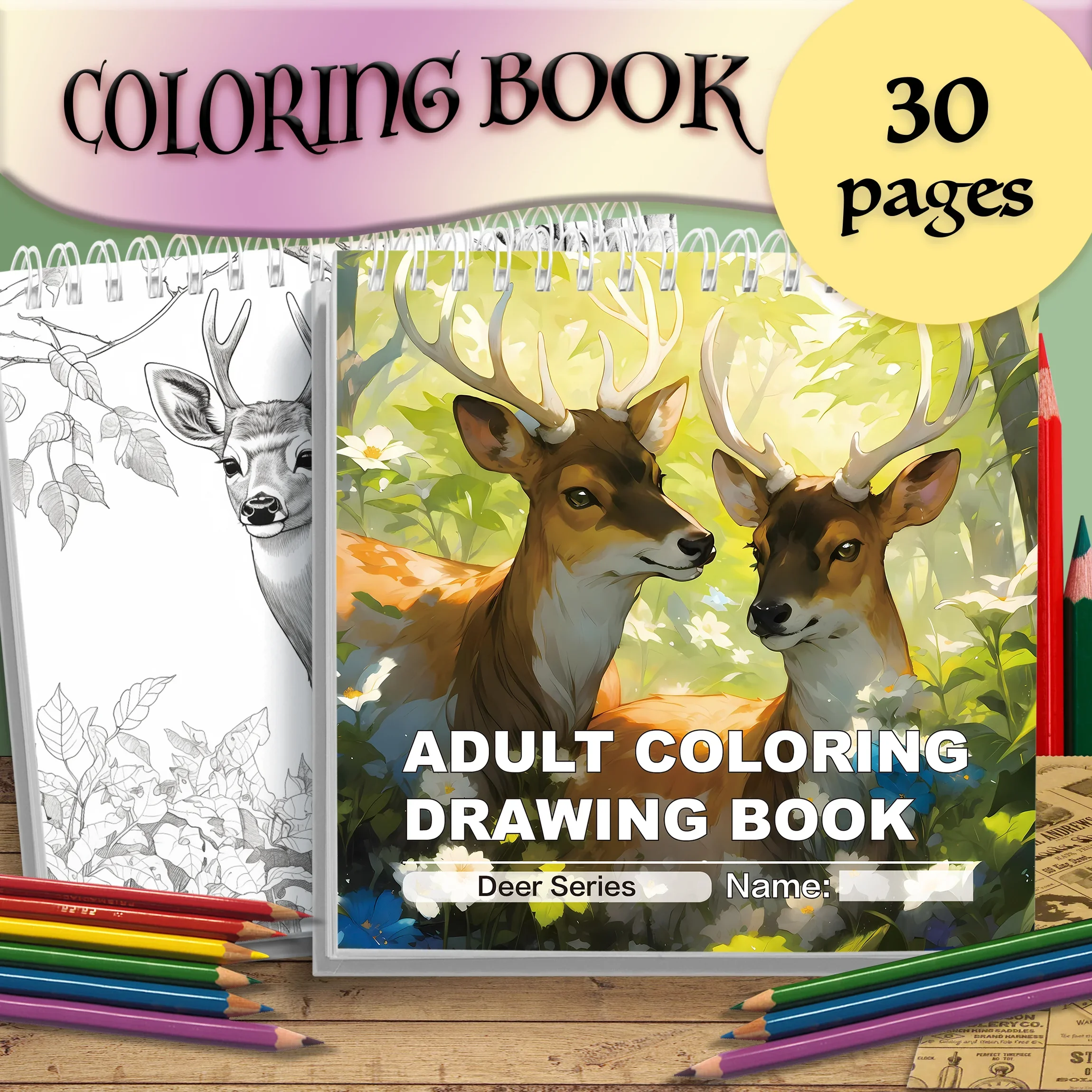 

1pc Beautifully Designed Deer Theme Coloring Book for Adults: 30 Intricate Pages with a Variety of Patterns to Color