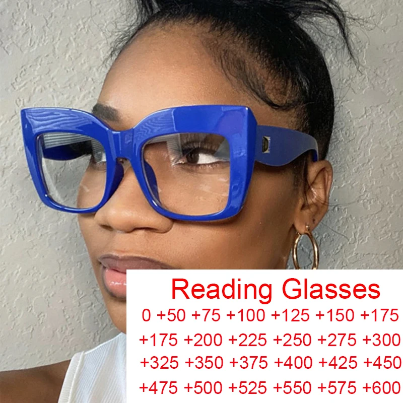 Retro Oversized Square Reading Glasses Blue Light Filter Eyeglasses Big Frame Glasses For Women Presbyopic Events Plus +1.25 +2.