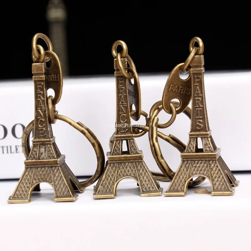 1Pcs 3D Eiffel Tower Keyring Retro Adornment French Souvenirs Keychains Metal Split Key Ring French Souvenir Paris Keychains 키링