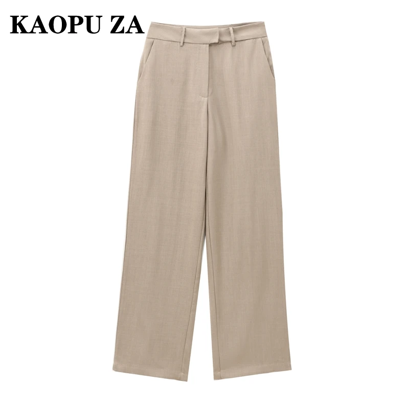 KAOPU ZA 2024 Autumn New Woman Vintage Button Long Pants High Waist Trendy Woman's Solid Color Ruffles Loose Fit zipper Pockets