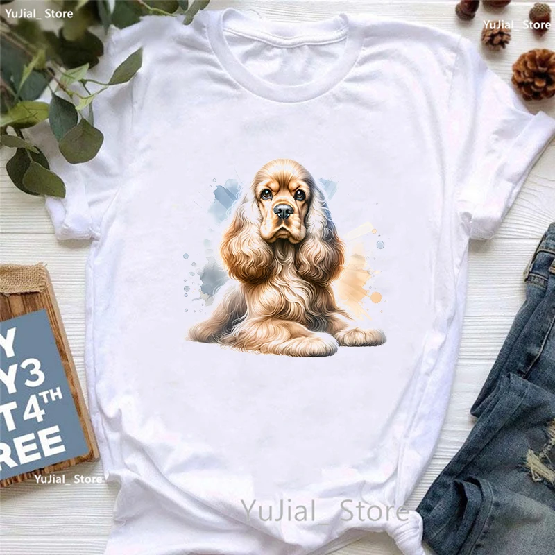 Camiseta con estampado de animales de Cocker Spaniel para mujer, camiseta de manga corta para niña, camiseta Harajuku de moda para mujer