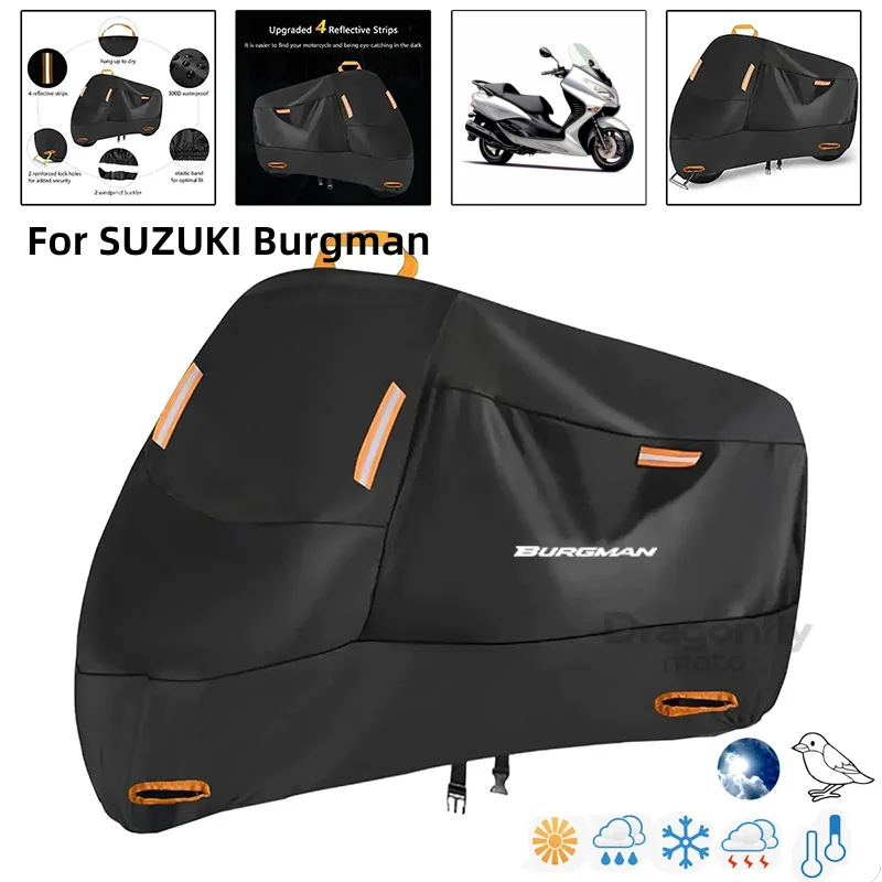 

Burgman Logo Motorcycle Cover Waterproof Outdoor Scooter UV Protector Rain Cover For SUZUKI Burgman 400 650 125 AN400 AN650 AN