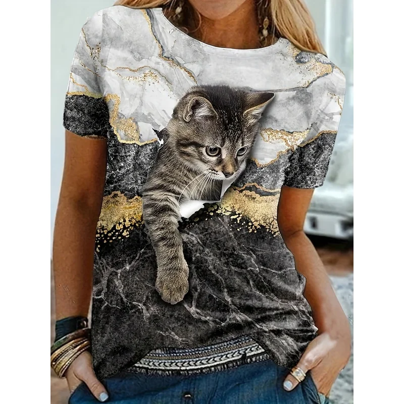 Spring and summer new style randomly printed round-neck loose casual women's top ，Round NeckTShirt