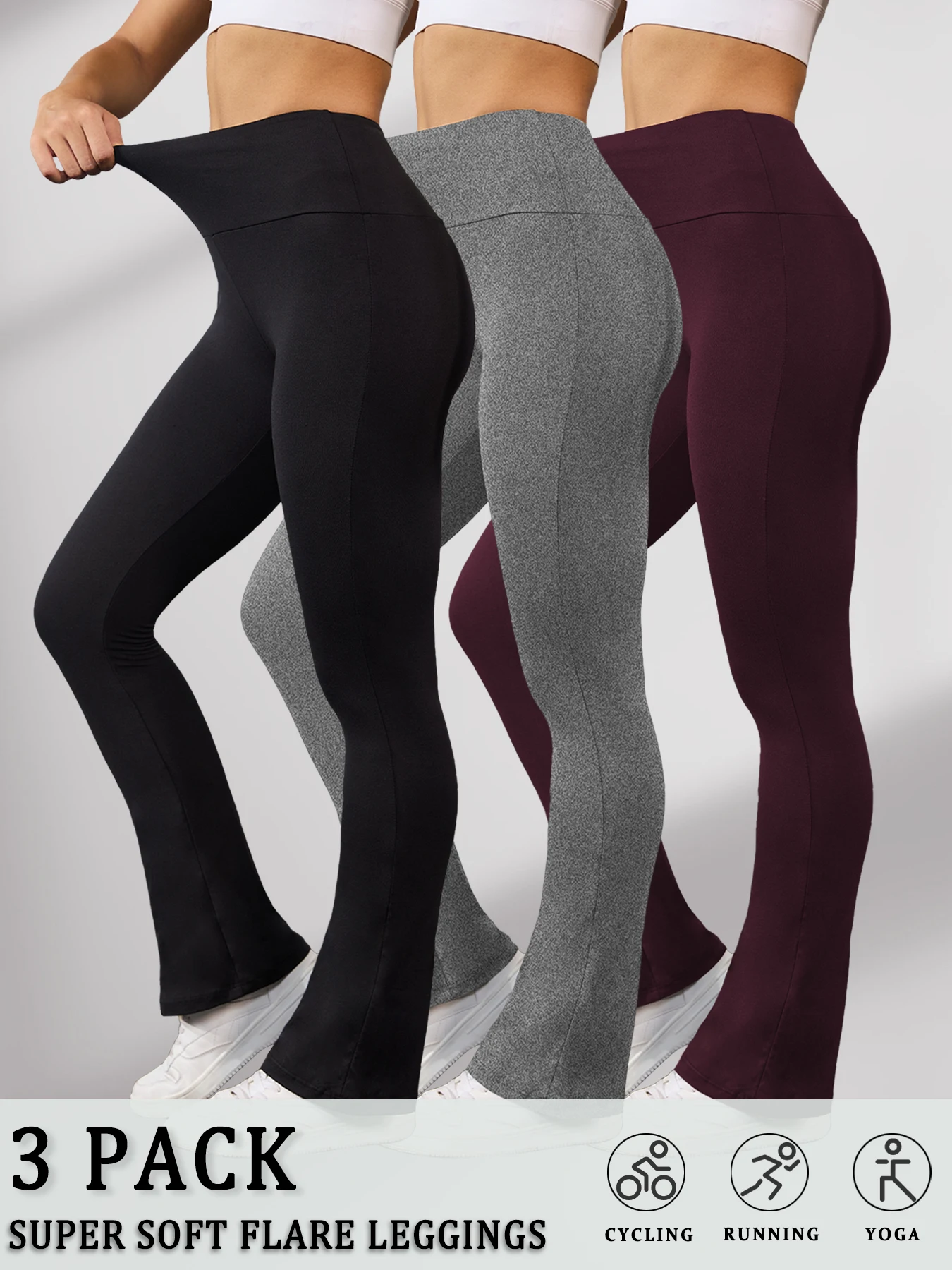 3 Pack Women's Super Soft Flare Pants High Waisted Tummy Control Workout Yoga Push Up Gym Fitness Long Leggings Bell Bottoms