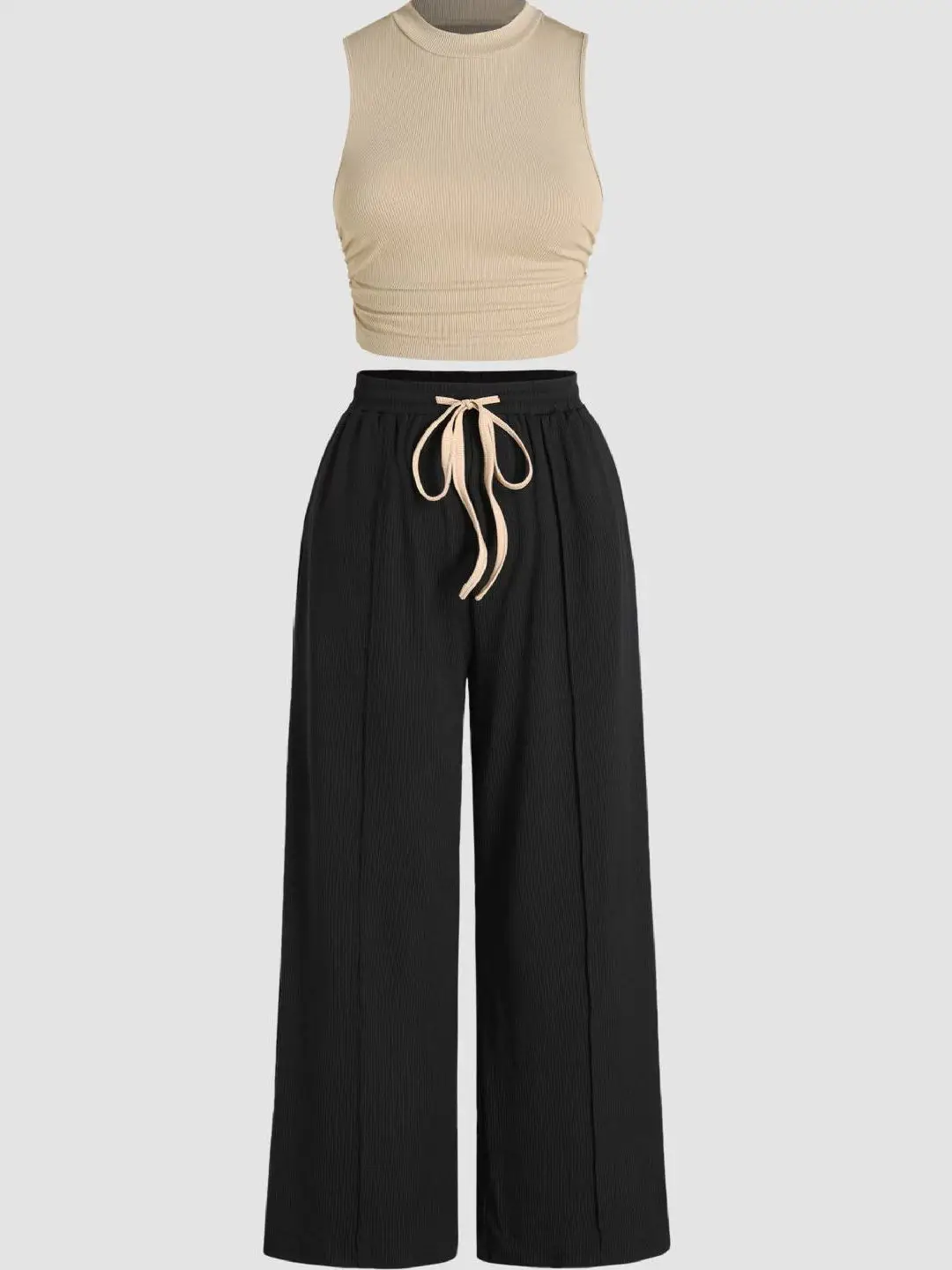 

Women's Color Vest And Pants Set Faionable Youthful Four Seasons ort Sve Long Pants Pure Color Outfit