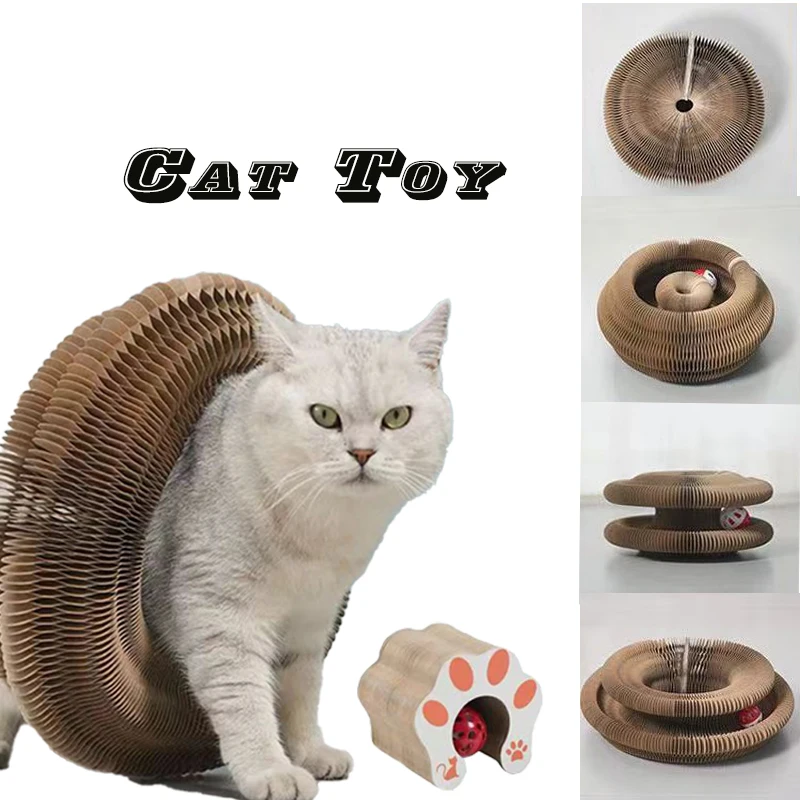 Funny Cat Toy Magic Cat Scratch Board Multiple shapes with Ball Cat Grinding Claw Training Round Corrugated Paper Toy Cat House