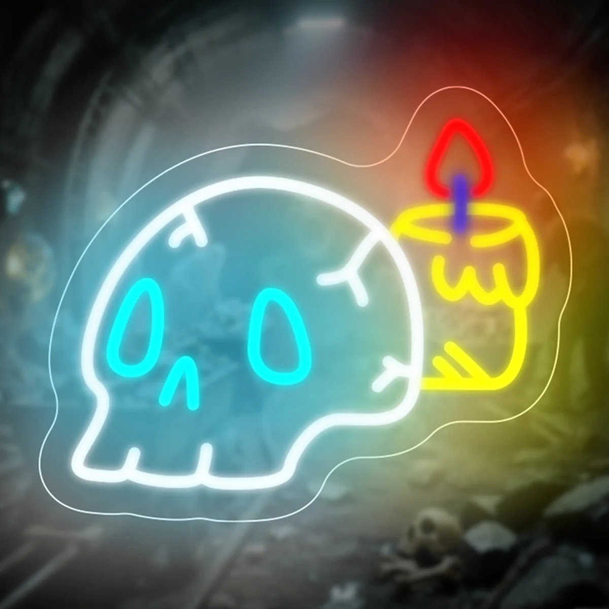 

Skull Candle Neon Sign LED Halloween Neon Light Terror Atmosphere for Bedroom Party Shop Club Restaurant Decor Gift Dimmable
