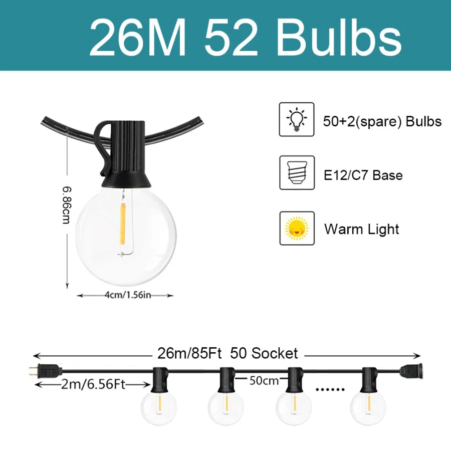 G40 LED Lichterketten Außenterrasse Party Globus Glühbirnen Lichterkette für Weihnachten Straße Garten Camping Terrasse Dekoration