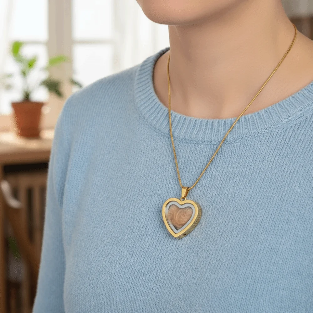 Stainless Steel Pet Memorial Lockets Love Heart Fill-able Heart Pendant Dust-proof Sealed Keepsake Urn Necklace Remembrance