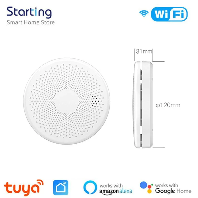 Tuya WiFi Smart Smoke & Carbon Monoxide Fire Detector Alarm Sensor Smart Life Control Smart Home Voice Support Alexa Google Home