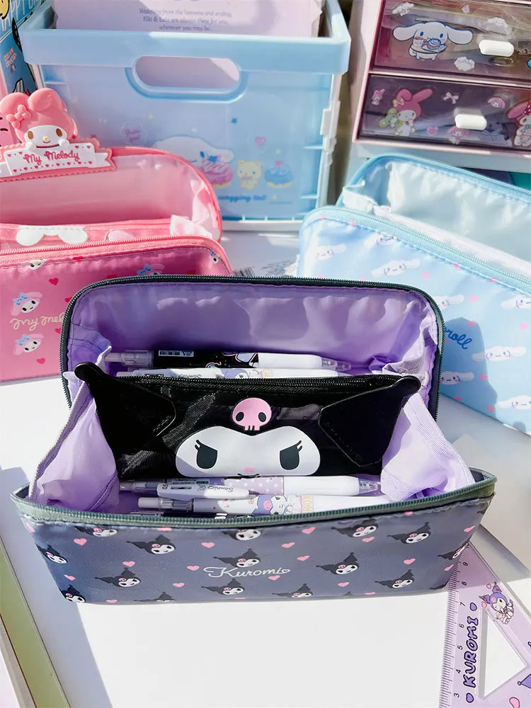 Kawaii Sanrio Cinnamoroll Large Capacity Pencil Case Anime Kuromi My Melody Cartoon Stationery Storage Bag Cosmetic Bag Student